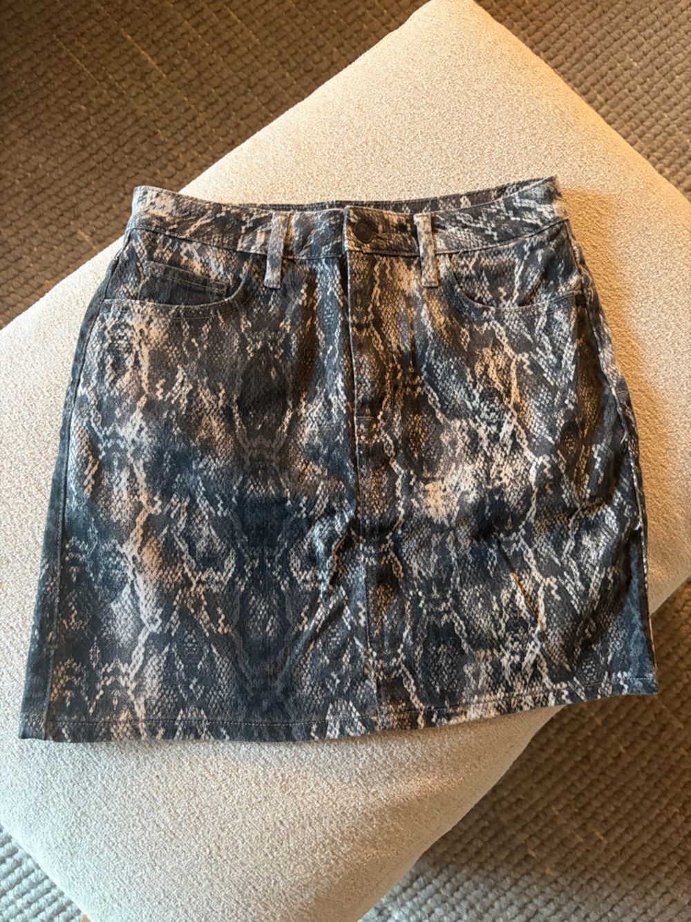 Zara Black & Gray Snake-Print Denim Mini Skirt